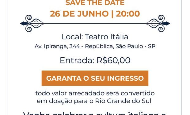Comunidade italiana realiza show beneficente em prol das vítimas do RS
